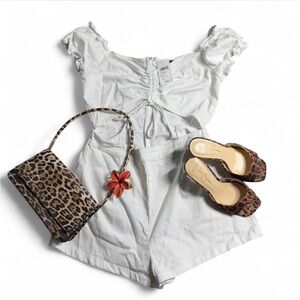 Windsor White Bridal Romper Stylish Intentions Cutout Denim Romper NWT